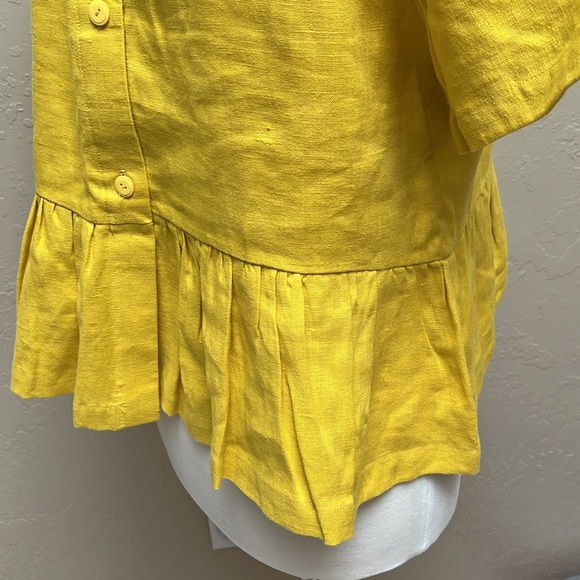 OFFON Linen Peplum Blouse in Yellow, L - Picture 8 of 14